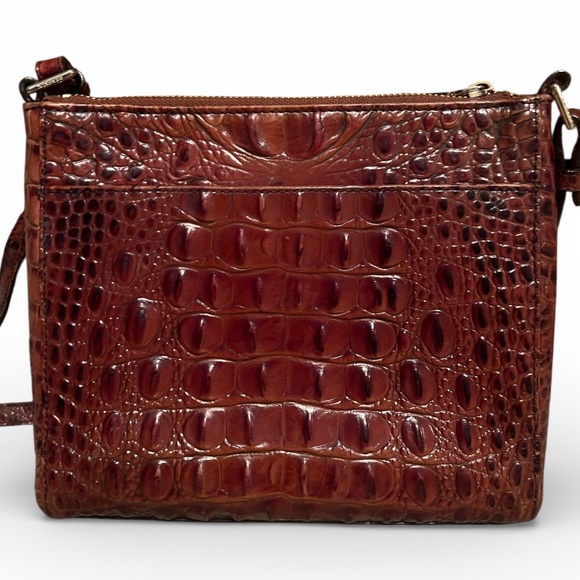 Brahmin Croc Embossed Leather Crossbody | Cognac Brown | Gold Hardware - Picture 4 of 7